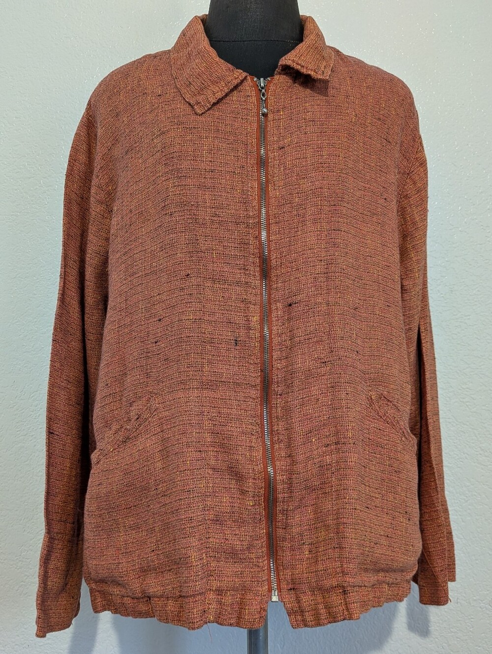 Flax Rust Zip-Front Linen Jacket Size 1XL